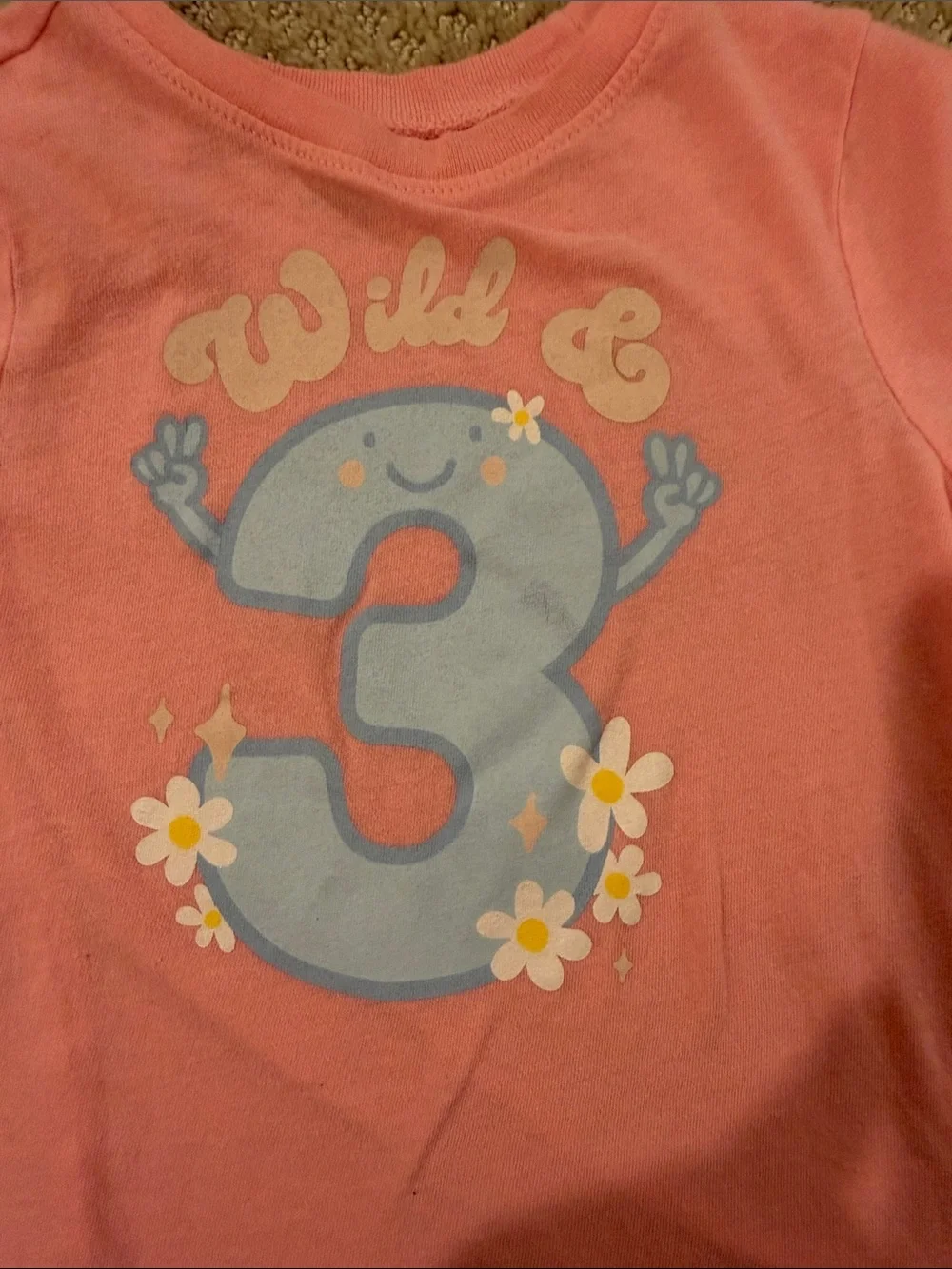 Old Navy Pink Short Sleeve Tee with Blue Number 3 and Daisy Accents